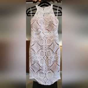 NWT Hello Molly womens 10 white lace mid drift exposed. Halter top with zipper